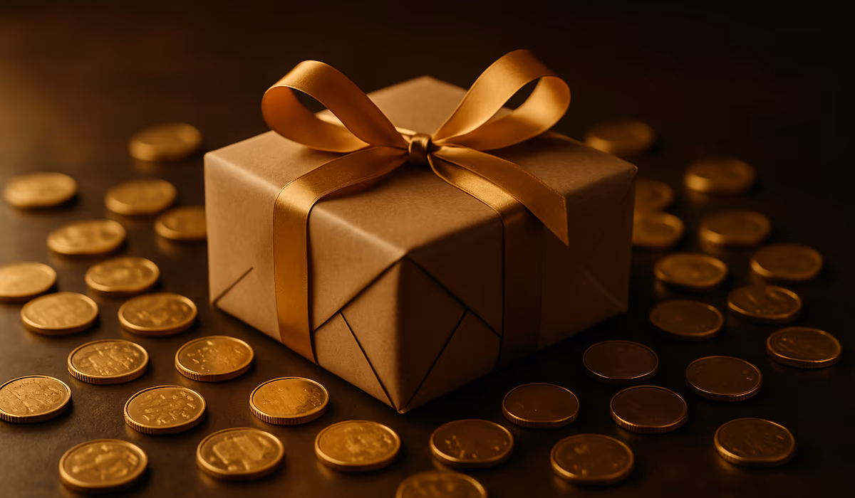 Caja de regalo y monedas de oro en Argentina